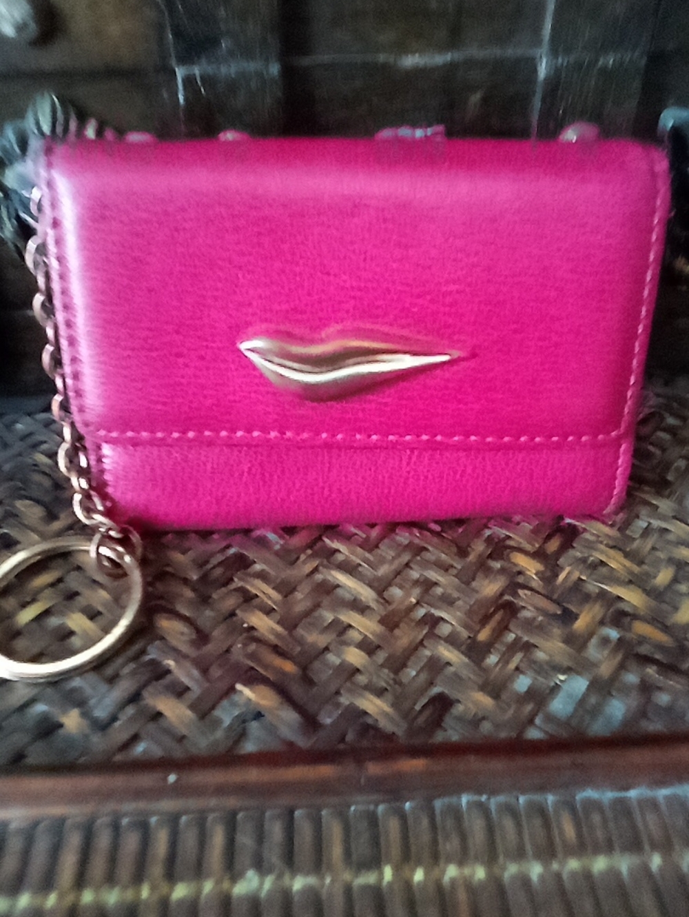 Diane Von Furstenberg Fuchsia Mini Crossbody Wallet with Lip Accent